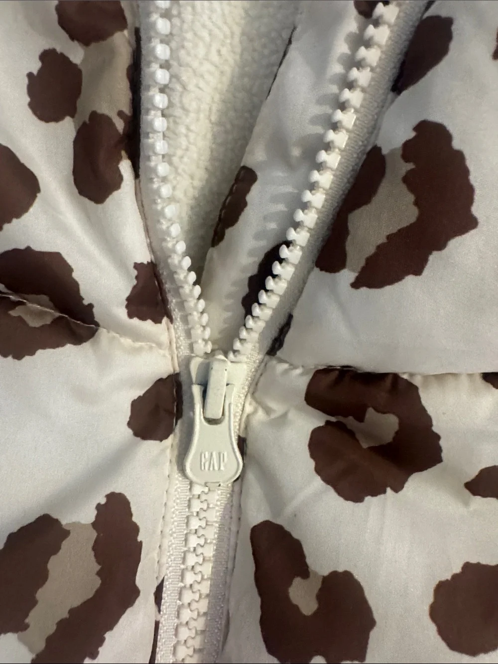 GAP Cream and Brown Leopard-Print Hooded Puffer